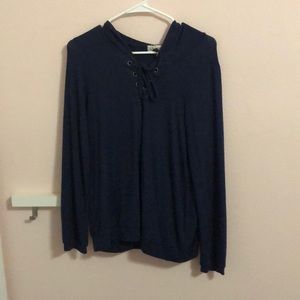 Navy Blue Hoodie With Tie Up Sting